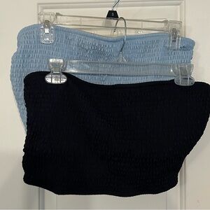 Blue and Black Smocked Tube Swim Tops